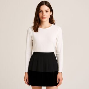 Theory Black ColorBlocked Velvet Pleated Mini Skirt
